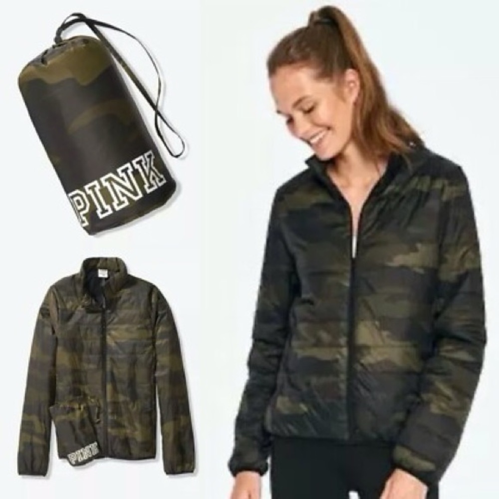 PINK Victoria's Secret Camouflage Packable Puffer Jacket Size Large